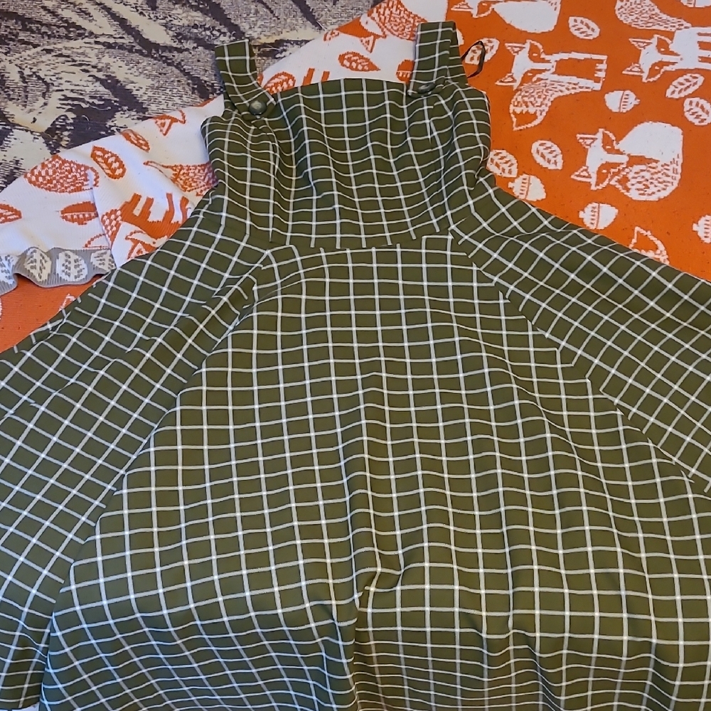 Collectif Green & White Checked Eloise Acres Swing Dress